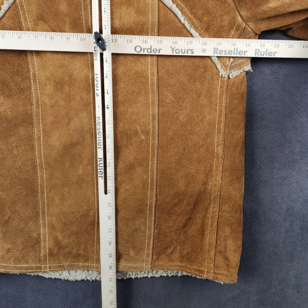 Vintage Grais Coat Mens 40 Brown Sueded Cowhide Leather Western Sherpa Lined 70s